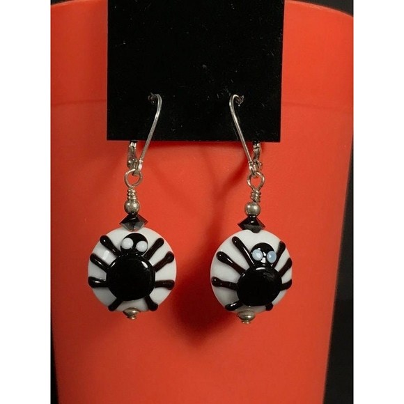 Halloween spider earrings Handmade glass lampwork beads novelty kitsch halloween - Picture 1 of 5